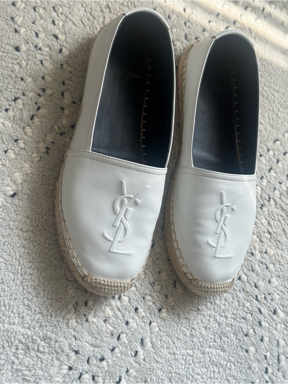 Saint Laurent White Leather YSL Logo Espadrilles